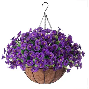 Artificial Hanging Plant, 1 Box Faux Flower with Hanging Basket, Decorative Flower for Home Garden Party Wedding Balcony, Artificial Hanging Baskets