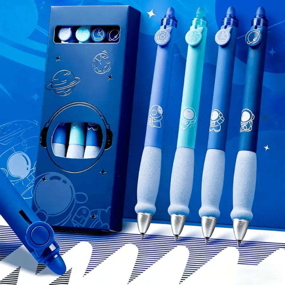Unisex 8-Pack Pure Color Erasable Smooth-Gel Ink Grip Pens, Blue Cosmos Starry Sky Design, Quick-Drying High-Capacity Blue-Black Ink, Soft Cloud Grip, Suitable for DIY Enthusiasts, Study & Office Note-Taking