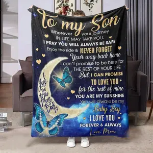 Comfortable Flannel Blanket, Moon Butterfly Starry Heart Pattern, Digital Print, Ideal for Living Room and Camping, Perfect Gift
