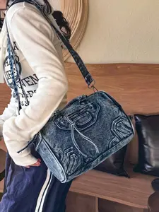 New Vintage Washed  Messenger Bag, Casual Y2K Style Shoulder Bag Double Handle Handbag Niche Design, Spacious And Practical Crossbodybag Suitable For Work Commuting, Shopping, Travel And Back To School, Fashionable Street Bag