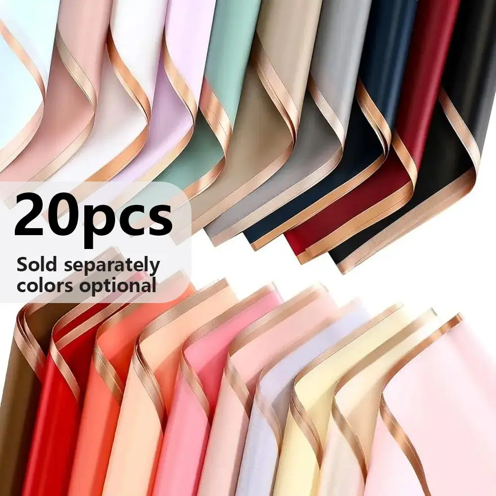 Gold Edge Waterproof Flower Wrapping Paper Bouquet Wrappers - 20 Sheets/pack Multi-Color Assortment, 22.8x22.8 Inch for Bouquet Gift Wrapping, Wedding, Birthday, Party Decorations, Gift Wrapping Supplies