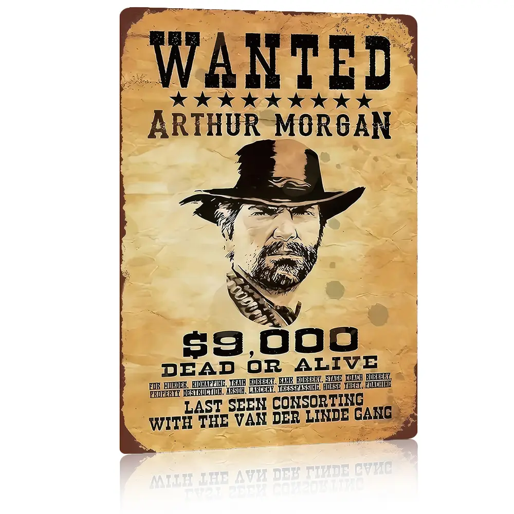 Arthur Morgan Wanted Metal Sign - 8x12 in Western Wall Art, Cowboy Theme Decor, Van Der Linde Gang Wanted Signage, Artistic