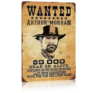 Arthur Morgan Wanted Metal Sign,8x12 Inch Wild West Cowboy Wall Art,Van Der Linde Gang Poster