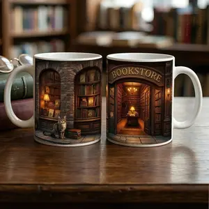 Bookshop Faux 3D Effect Mug, Custom Name Mug, Book Lover Gift, Owner Book Store Mug, Gift Idea for Book Fans