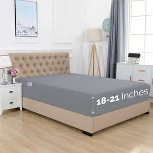 1500 Premium Hotel Quality 18-21 Inches Deep Extra Deep Pocket Single Fitted Sheet for High Mattress, Luxury Softest Wrinkle Free Smart Pocket King Size Fitted Sheet, Gray