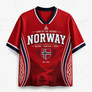 Norse Scandinavian Heritage Viking Legend Men's V-Neck Jersey Athletic Fit Short Sleeve Tee - Premium Breathable Polyester Blend Graphic Print, Ideal Gift for History and Culture Lovers
