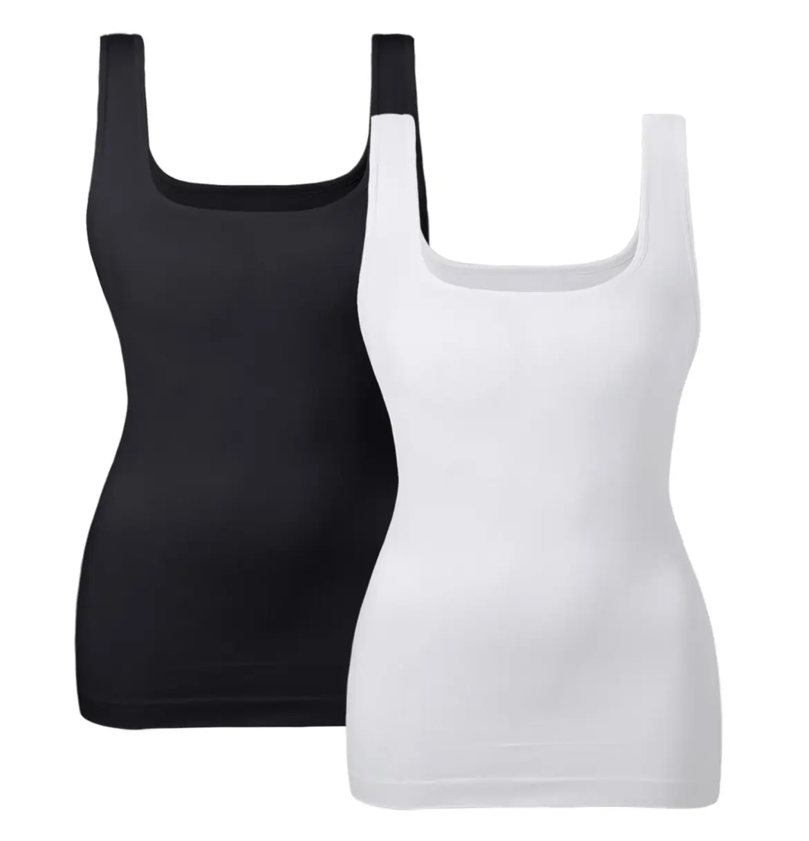 Women's Square Neck Shaper Camisole, Seamless Tummy Control Tank Top in Comfy Nylon, Hip Length Layering Piece