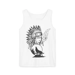 Bohemian Graphic Tank Top with Native American Design, Summer Apparel, Festival Wear, Gift for Her, Art-Inspired Clothing