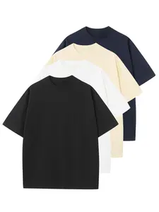 4Pac Men’s Heavyweight Oversized T-Shirt, Drop-Shoulder Solid Color Cotton Crew Neck Tee, Casual Everyday Top | 1 Pack / 4 Pack Bundle