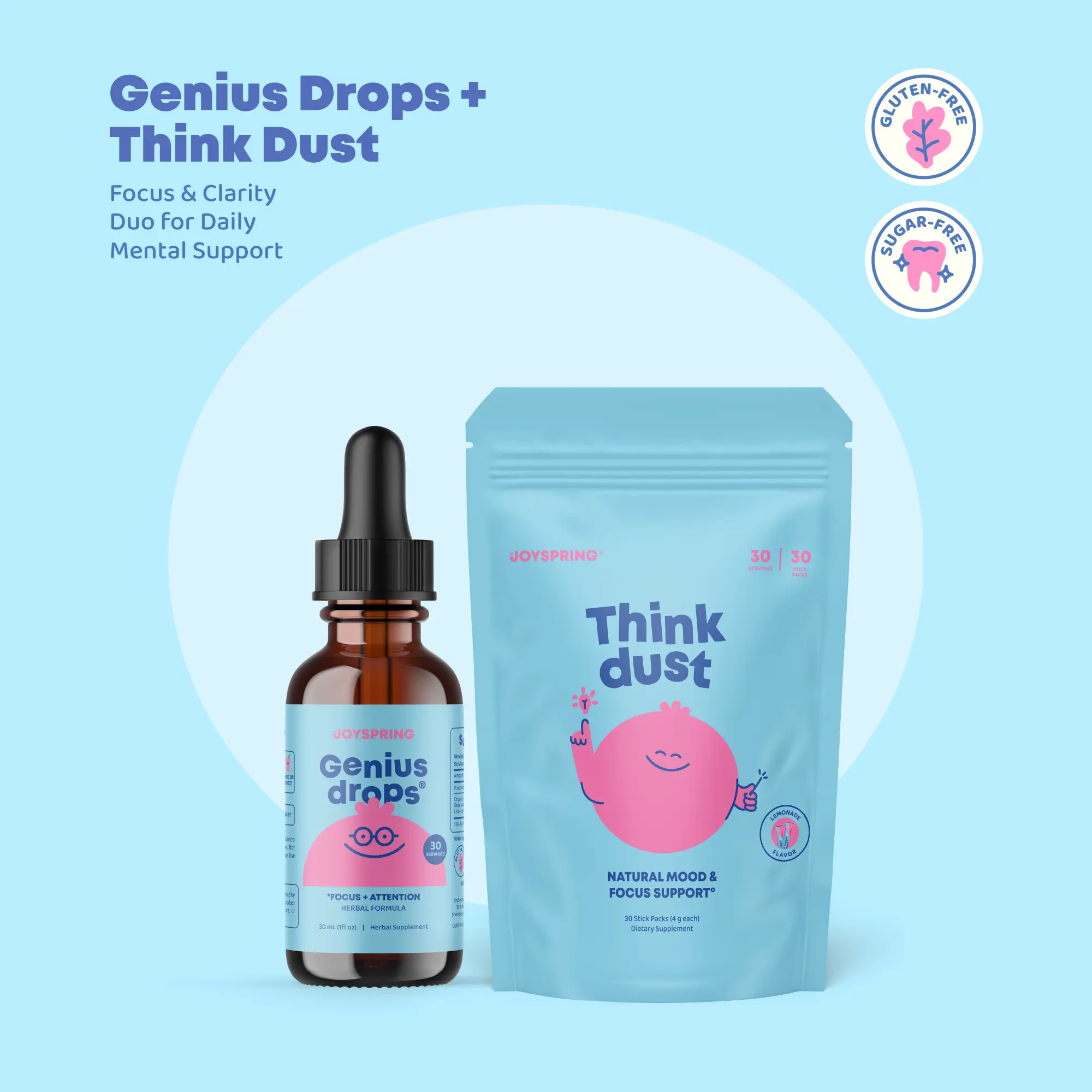 JoySpring Genius Drops + Think Dust – Focus & Clarity Duo for Daily Mental Support