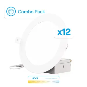 Infibrite 6 Inch 5CCT Selectable 12W 1050LM LED Ceiling Light Kit, Dimmable, Wet Rated (12 Pack)