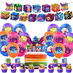 Blox Fruits themed birthday party decoration game box birthday flag cake power strip balloon latte flower