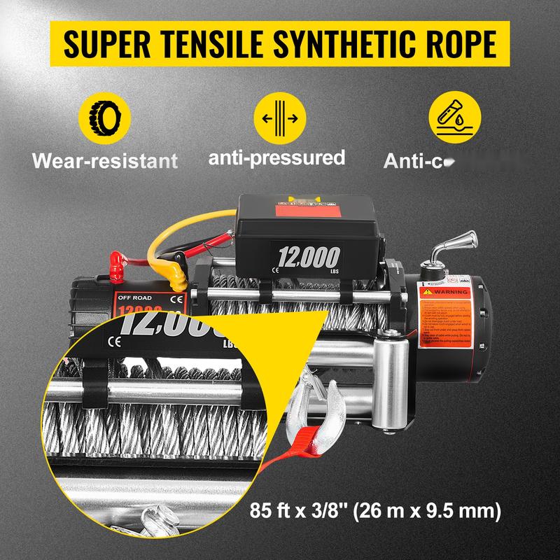 Heavy Duty Truck Winch 12000lbs Electric Winch With 85ft / 26m Steel Cable, 12V Power Winch For Jeep, UTV, ATV And Truck, Wireless Remote Control, High Torque Motor, Durable All Metal Gearbox And Marine Grade Construction