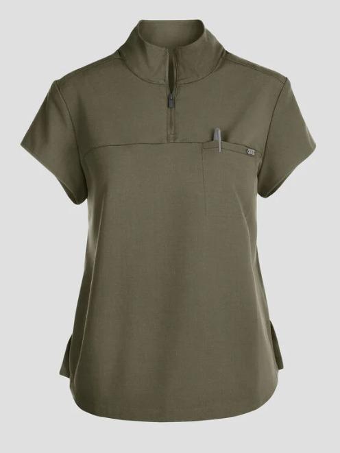 Healing Hands Quest Women's 1-Pocket STRETCH Tuck In Half Zip Collar Scrub Top