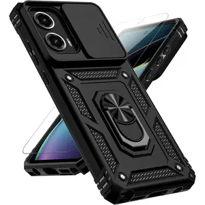 For Motorola Moto G Stylus 5G 2024 Case with Slide Camera Cover HD Screen Protector [Military Grade Drop Tested] Magnetic Ring Holder Kickstand Protective Phone Case for Moto G Stylus 5G 2024, Black