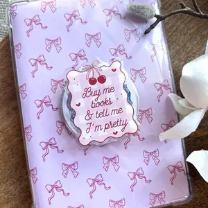 Buy Me Books & Tell Me I'm Pretty Phone Grip Coquette Cherry Magnetic Kindle Holder Bookish Merch Book Lover