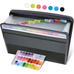 Accordion File Organizer with Safe Zipper, 12 Pocket Expanding File Folder with Front Pencil Pouch, Portable Monthly Paper Bill Tax Receipt Organizer, School Office Supplies, Letter Size, Grey