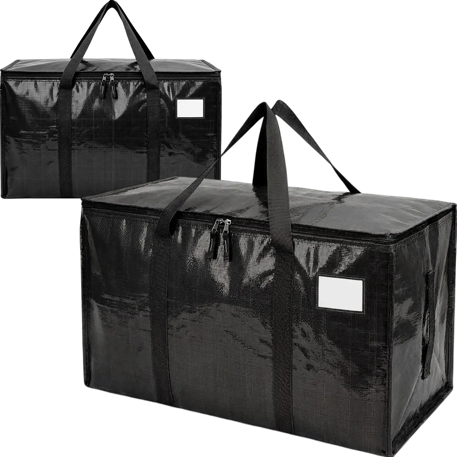 6 Pack Moving Bags Moving Storage College Dorm Camping Packing Travel PE Heavy Duty, Sturdy Handle, Zipper Large Storage Tote Bag Moving Boxes Box Alternative - Black