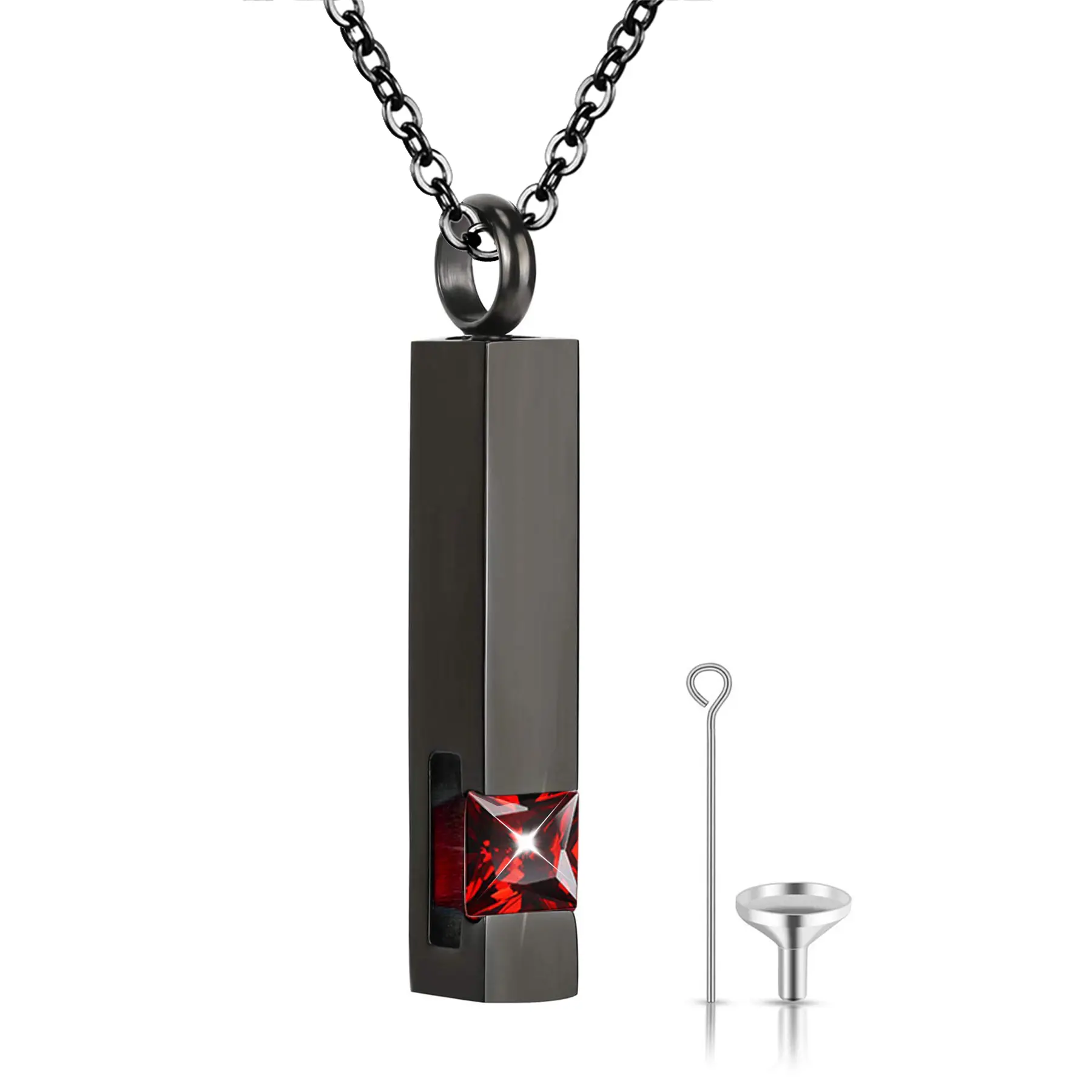 OIDEA Openable Stainless Steel Personalized Birthstone Bar Pendant Necklace, Custom Engraved Colored Crystals Square Zirconian Memorial Fashion Jewelry, Colored Crystals Necklaces, Custom Engraved Necklaces