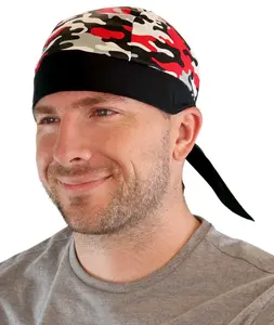 Breathable Cotton Skull Caps - Perfect for Any Activity - Red, Grey, Black and White Camouflage with Black Ties