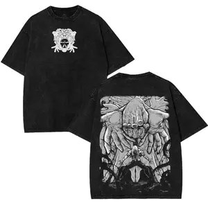Menswear 100% Premium Cotton 230gsm Vintage Oversized Washed Seamless Round Neck Shortsleeve T-Shirt - Mahito "Idle Transfiguration" Execution Arc Collector Edition, 90s Streetwear Casual Top