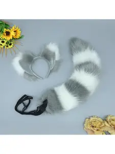Party Photo Booth Props Plush Animal Ear KC Headgear Cosplay Tail Accessories Handmade Ear Headband Tail Set