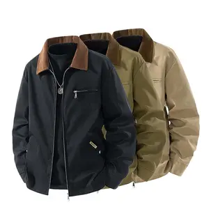 Men's retro tooling jacket, contrasting corduroy lapel + multi-pocket design, can be worn for daily commuting, outdoors, and on the street