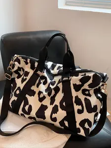 Black and white leopard print single shoulder handbag travel bag, leisure versatile short-distance travel single shoulder crossbody, retro practical item, suitable for shopping travel outing storage, Travel Duffle Bag