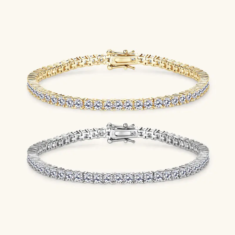 Tennis Bracelet 18K Gold & White Gold Plated 4mm Cubic Zirconia VVS Round Cut Sun-Themed for Men & Women Fashion Jewelry Daily Wear Hypoallergenic 7-8 Inches Lengths