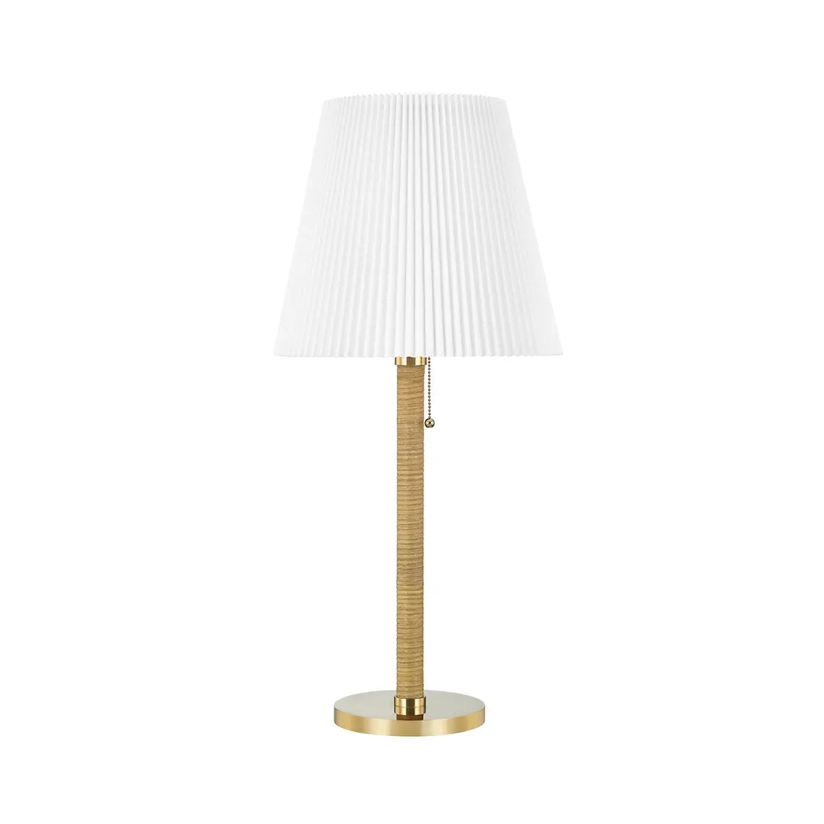Dorset Table Lamp With Pleated Shade And Rattan-Wrapped Frame in Aged Brass Finish