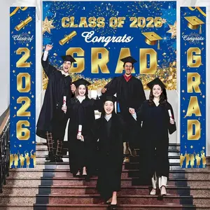 2026 Graduation Decoration Set 1 Banner + 2 Couplets, Graduation Party Decorations, Polyester Material, Fireworks, Book Banner Graduation Ceremony Party Photo Hanging Cloth Graduation Season Banner Couplets, Graduation Party Supplies