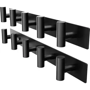 Black Wall-Mounted Coat Rack – 5 T-shaped Hooks for hanging hats, bags, and towels, sturdy and durable metal bar, suitable for entryways, bathrooms, closets, and bedrooms (2-piece set)
