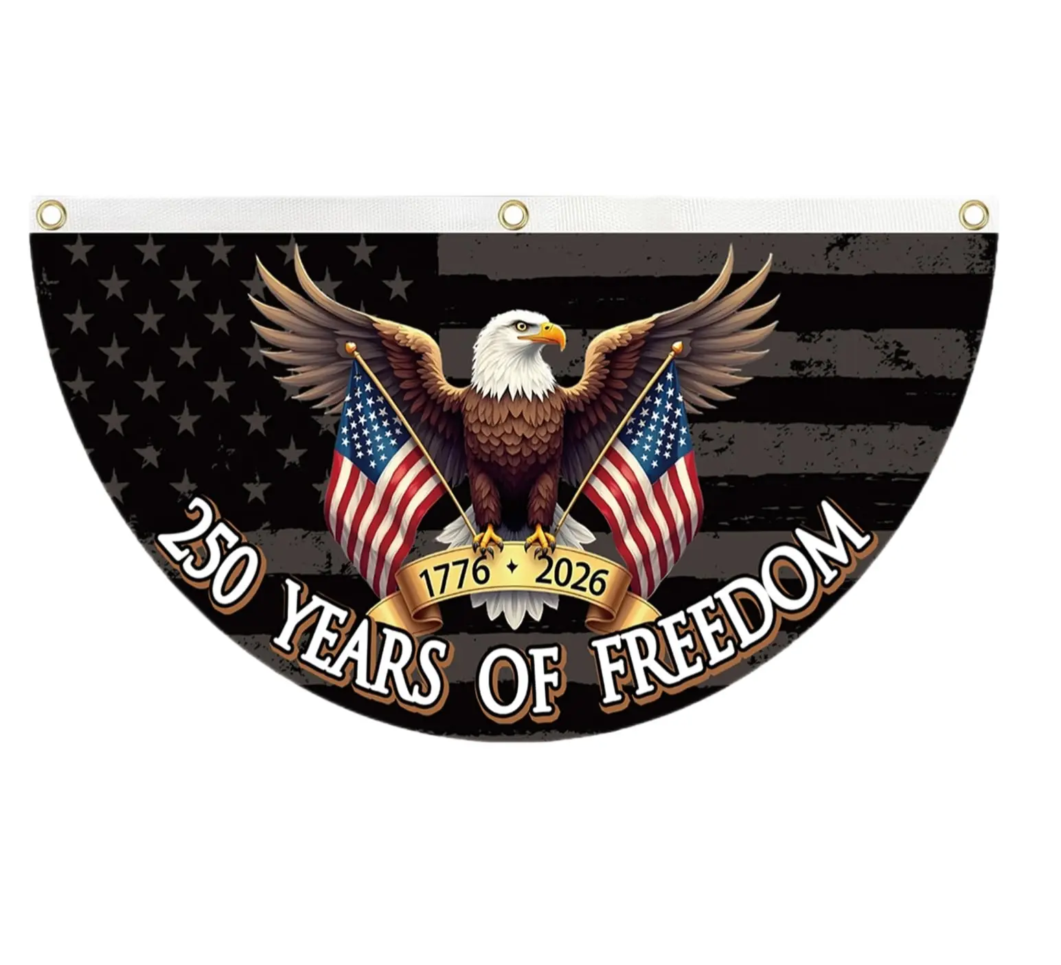 250 Years of Freedom Semicircle Flag - Patriotic Eagle Polyester Bunting Banner, 1776-2026 Red White Blue Porch Decor for 4th of July Party