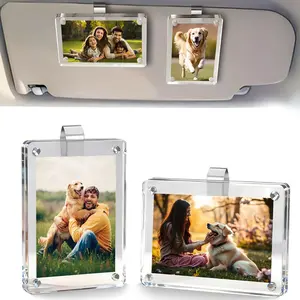 Car Sun Visor Photo Holder 2-Pack – Acrylic Magnetic Picture Frame Clips, Cute Car Decor Accessories, Aesthetic Car Interior Decoration for Couples, Family & Pet Photos