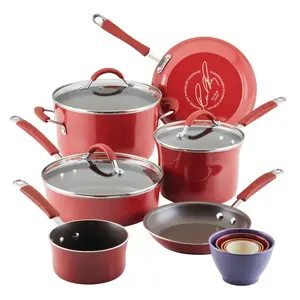 14-Piece Nonstick Cucina Cookware and Measuring Cup Set - Kitchen Gadgets with Stainless Steel Handles, Essential Kitchen Utensils