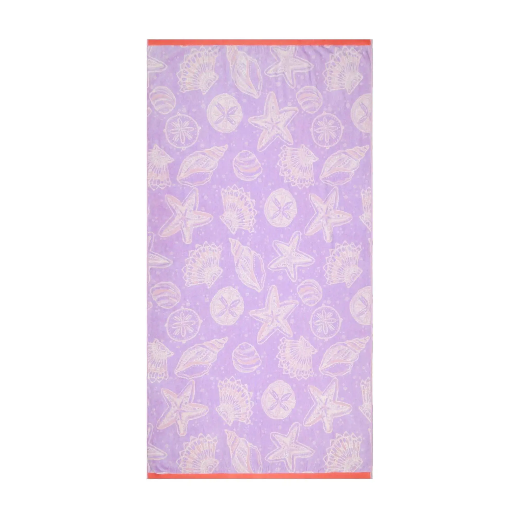 Mainstays Seashell Oversized Beach Towel Purple with Orange Trim & Sea Life Pattern for Summer Fun 72" x 36" Quick Dry Technology