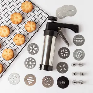Biscuit Press Biscuit Machine Bakeware Pastry Oven Set Stainless Steel Cookie Gun with 13 Molds & 8 Nozzles Eco Friendly Cookie Press & Icing Set