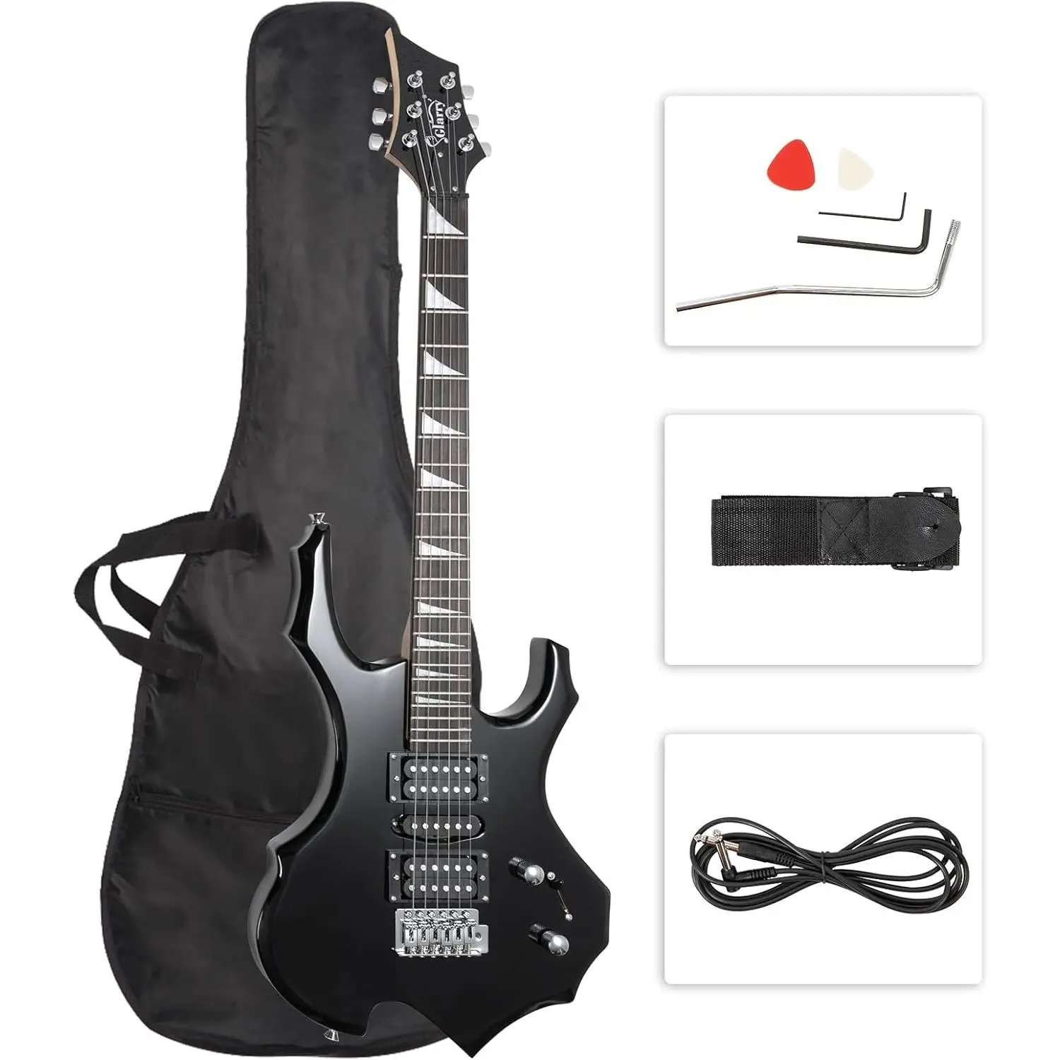 Ktaxon Glarry Cool Burning Fire Style Electric Guitar Christmas gift for Beginner Guitar Lover with Accessories Pack (Black)