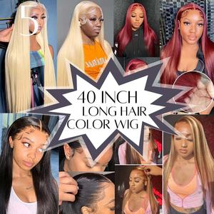 40inch 13x6 Lace Frontal Wig Brazilian Human Hair PrePlucked Blonde 180% Density Long Straight Transparent Lace Front Wigs natural hairline with Baby Hair small knots Black 613 4/27 1B  99J 4/350