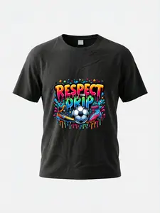 Men's Respect the Drip Cool Football T-Shirt, Street Style Fan Short Sleeve, Daily Wear and Outdoor Sports, Fitted Print Tee