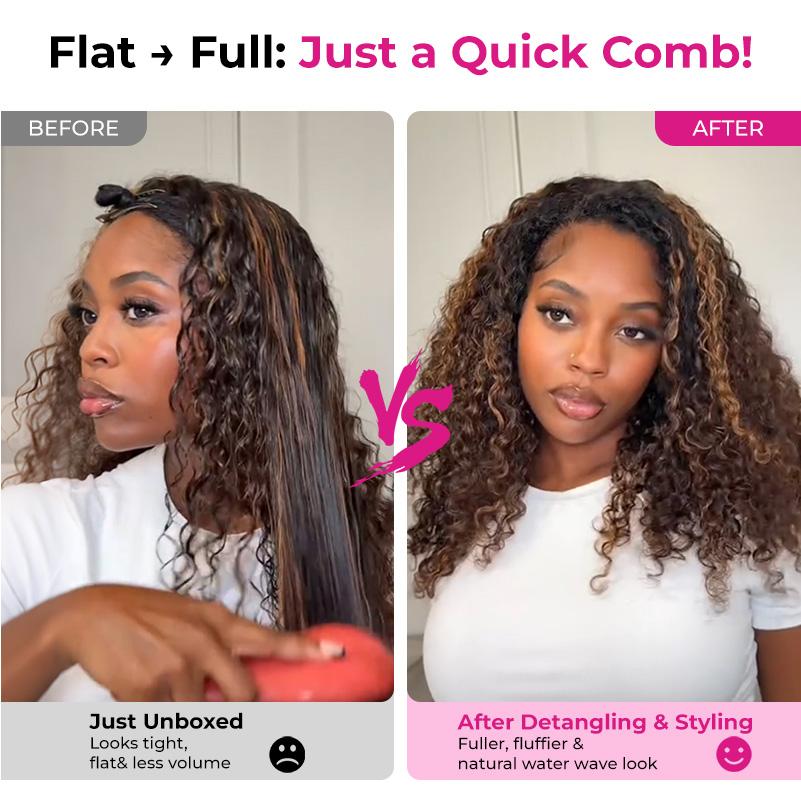 [WEAR GO HALF WIG] ISEE HAIR Wear Go 1B/30 Highlight Half Wig Water Wave 180% Natural Density Invisible Hairline Glueless Human Hair Wigs Seamless Flip Over Wig Natural Look Beginner Friendly #ISEECrochetNewArrivals #SummerVibes