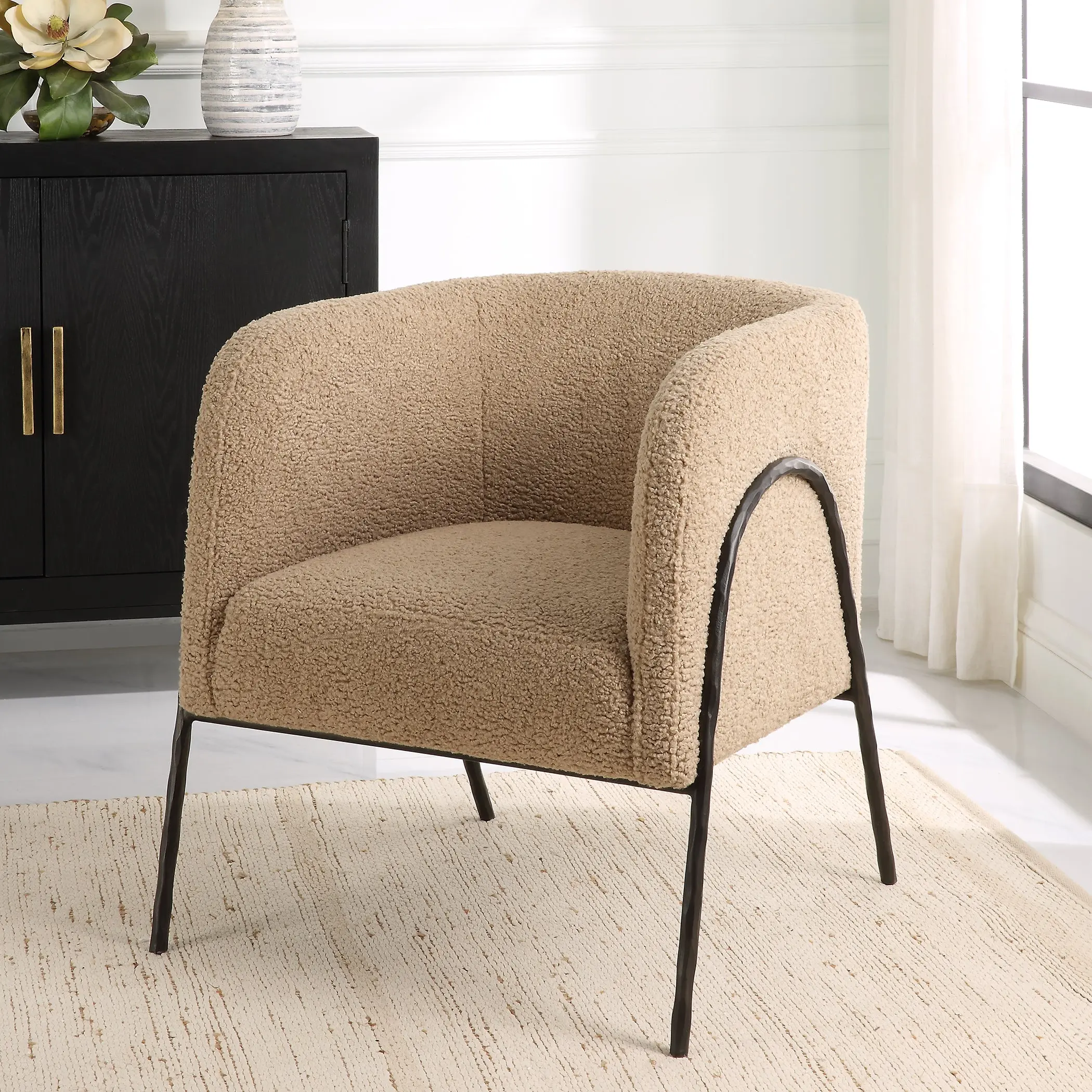 Uttermost 23754 Jacobsen Tan Shearling Barrel Chair