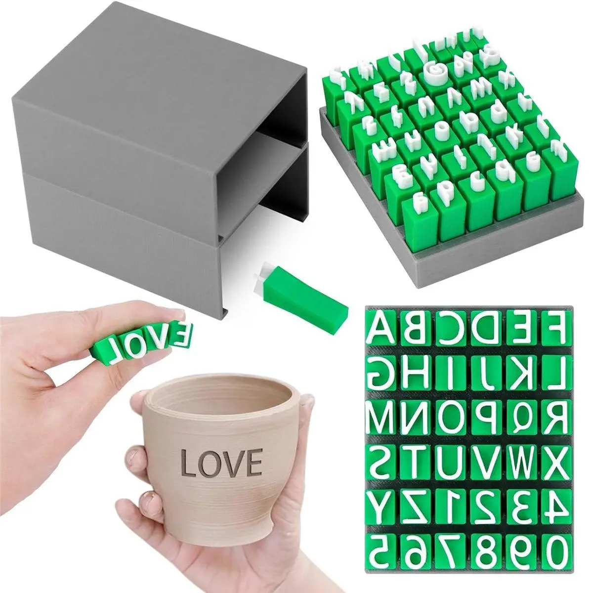 2 PCS PVC Character Letter Stamps for Clay Pottery - 4mm Depth, Capital/Lowercase, Numbers & Symbols, Durable Flexible Small Press Fondant Embosser, Easy to Use, No Battery Needed, Crafting Supplies for Ceramic Artists, All Ages Home Decor