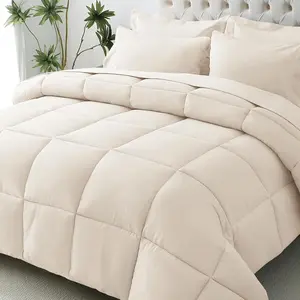 Queen Comforter Set,-Soft Bed in a Bag Queen Size 7 Pieces, Oeko-TEX Certified Bedding Set with Down Alternative Comforter, Sheets, Pillowcases & Shams, Beige