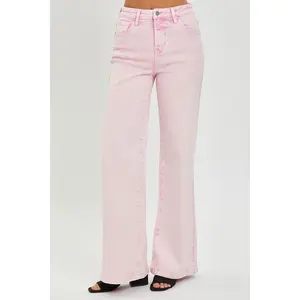 Risen Acid Pink High Rise Wide Leg Jeans