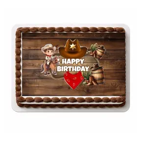 Edible Paper Print for Decorating Cakes Cowboy Theme 8.5x11 inch Happy Birthday Design Ideal for Birthday Parties