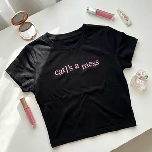 Carl’s a Mess Baby Tee Aesthetic Crop Top | Funny Minimal Text Shirt Y2K Style | Cute Pink Graphic Tee Women | Viral TikTok Outfit | Soft Cotton Fitted Baby Tee Casual Everyday Fashion Top Trendy Streetwear