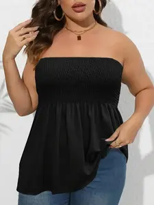 Boho Style Plain Loose Fit Strapless Top Without Collar & Button, Bohemian Spring Fall Fashionable Women's Casual Wear, Pure Color Design, Womenswear