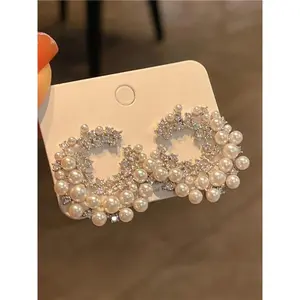 C-Shaped Earrings Decorated with Artificial Pearls and Rhinestones, Elegant Jewelry Suitable for Women and Girls, Fashionable Full Match and Exquisite Birthday Gift Jewelry GARMENTARY