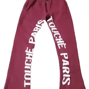 Men Burgundy Stacked Puff Print Flare Joggers